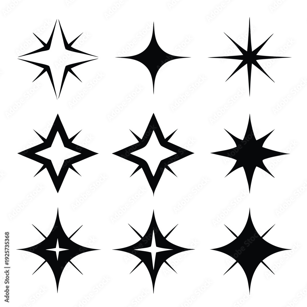 Obraz premium sparkle star icon set silhouette line art vector illustration with a white background