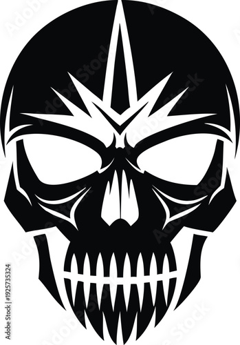 Aggressive Stylized Skull Silhouette with Starburst Forehead Detail, Edgy Gothic Vector Graphic