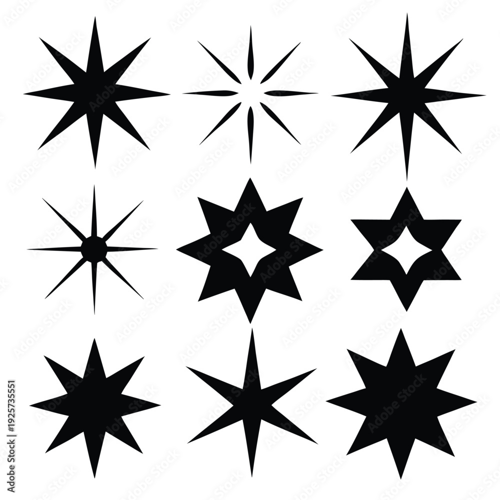 Fototapeta premium sparkle star icon set silhouette line art vector illustration with a white background
