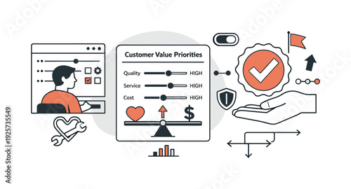 Modern minimal flat vector conceptual collage, crisp hard edges, consistent THIN outline stroke, rounded corners where needed,