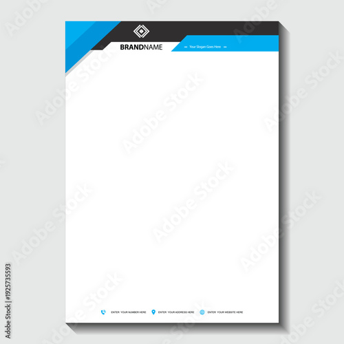 Modern business letterhead template with blue and black design