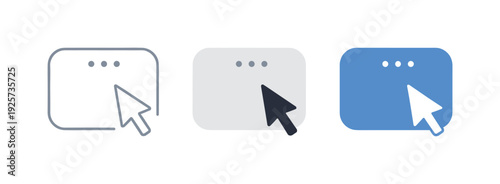 Cursor clicking on a three-dot menu icon in outline, gray, and blue styles