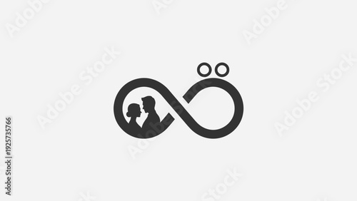 Elegant infinity symbol with couple silhouette and bubbles