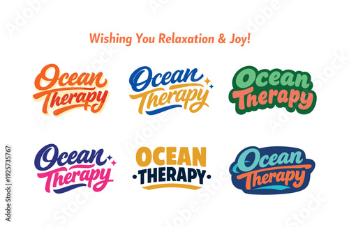Modern holiday banner with short greeting slogan featuring modern lettering logo set for Ocean Therapy, stock-ready inspirational