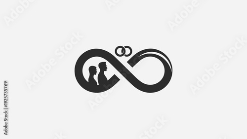 Elegant infinity symbol with couple silhouette and wedding rings
