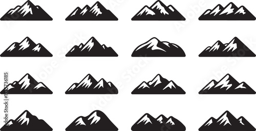Assortment of black silhouette mountain range on a white background mountains mountain ranges
