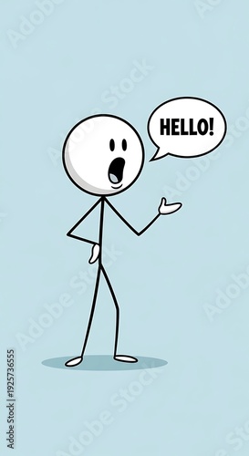 Simple Stick Figure Saying Hello Gesture.