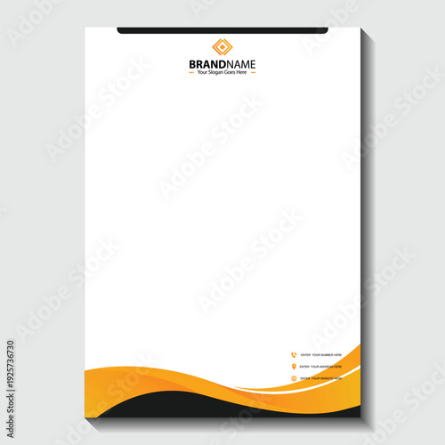 Modern business letterhead template with orange wave design