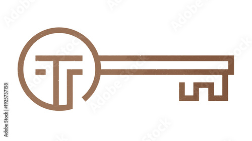 A textured brown key design against a white background with a round top and a rectangular key handle