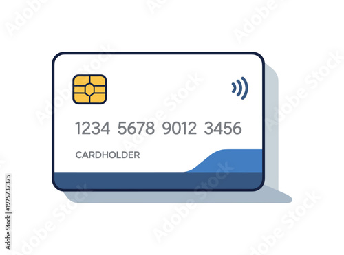 Modern credit card with chip and contactless payment symbol on a light background