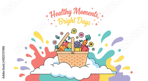 Colorful fruit basket icon with healthy moments theme