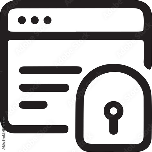 Minimalist cybersecurity line art icon: Simple black outline of browser window with padlock symbol