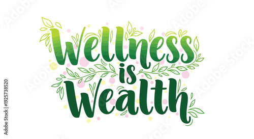 Wellness typography vector with leaf illustrations