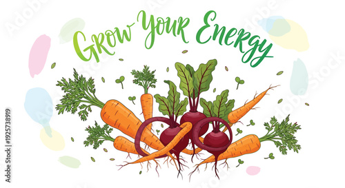 Veggie icon with carrots, beetroot and herbs