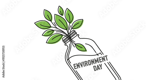 Environment Day icon with green leaves and hand