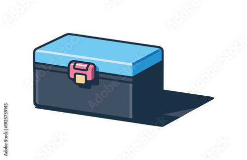 Simple illustration of a closed toolbox with a latch on a plain background