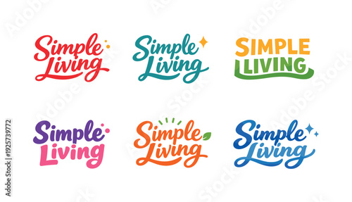 Seasonal holiday banner with promotional slogan presenting modern lettering logo set for Simple Living, inspirational