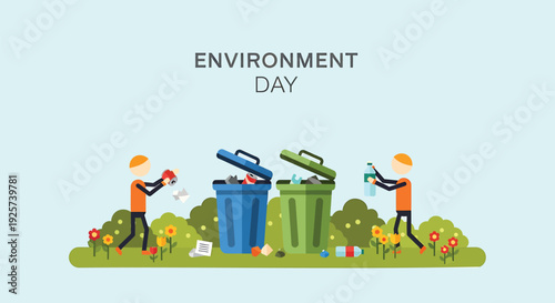 Environment Day vector illustration, eco-friendly trash sorting