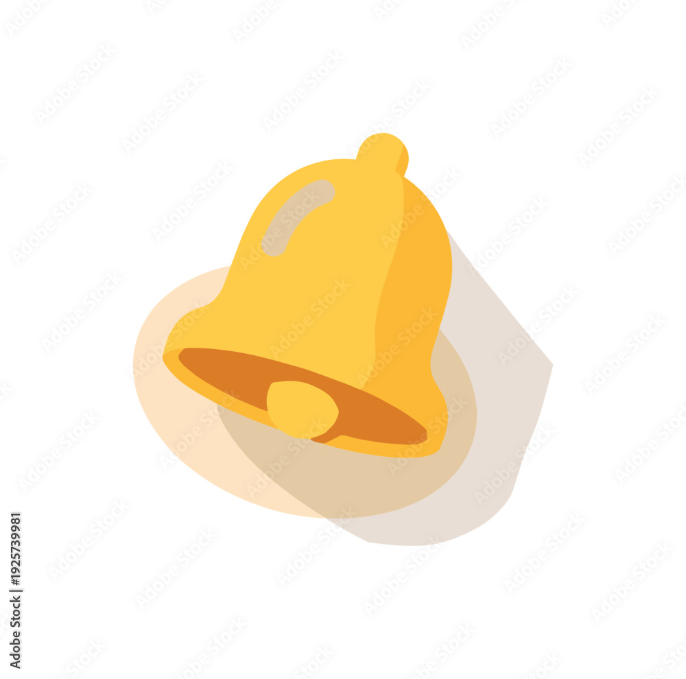Fototapeta premium Simple yellow bell icon with long shadow on a light background, minimalist design