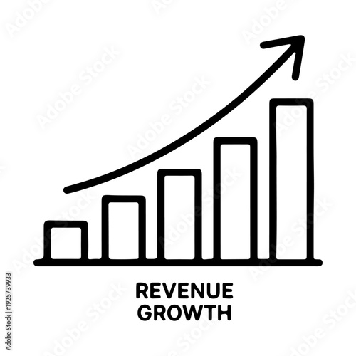 A clean, black and white bar chart illustration with an upward-pointing arrow and the text 