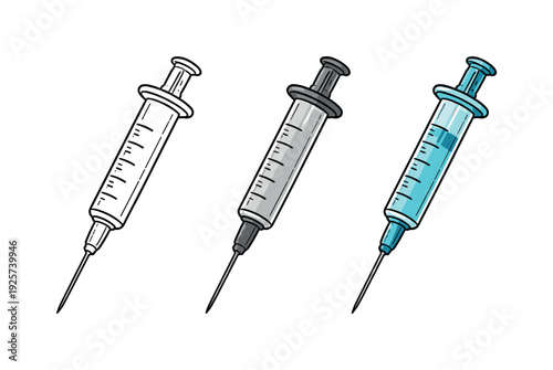 Administering treatment depicted as a hypodermic syringe with needle tip, barrel, and plunger fully visible as the sole subject