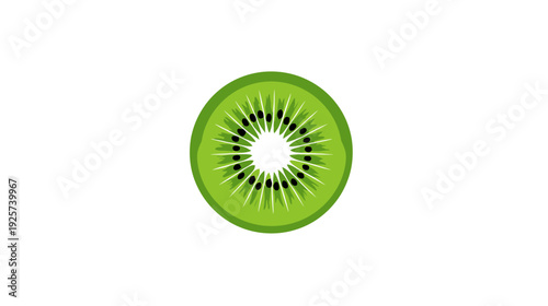 A simple, isolated, green, cut, kiwi slice graphic on a white background
