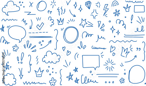 Hand-drawn Brush Stroke, Highlight, Speech Bubble, Underline, Sparkle Element. Vector shape, Icon