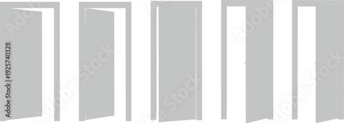 Door opening and closing silhouette set isolated on light background, entrance doorway icon collection for architecture, interior design, access, privacy and security concept