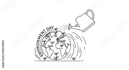 World Environment Day icon with globe and watering can