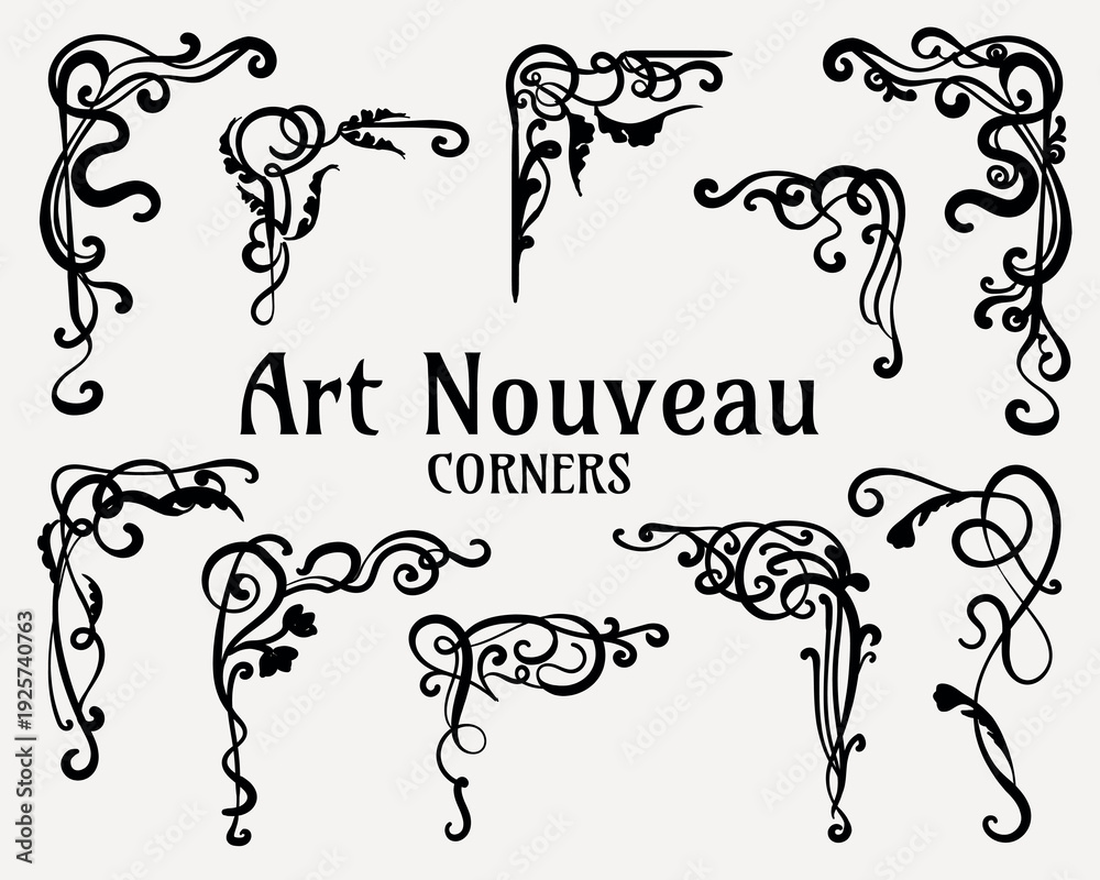 Fototapeta premium Art Nouveau decorative corners- vector set