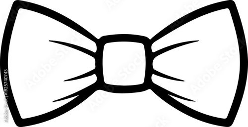 Formal Bow Tie Fashion Illustration- A simple black and white line drawing of a classic bow tie, typically used for formal attire or weddings.
