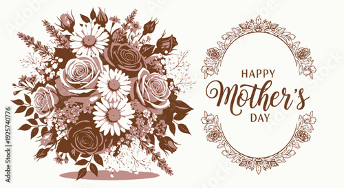 Mother's Day floral bouquet and greeting vector illustration