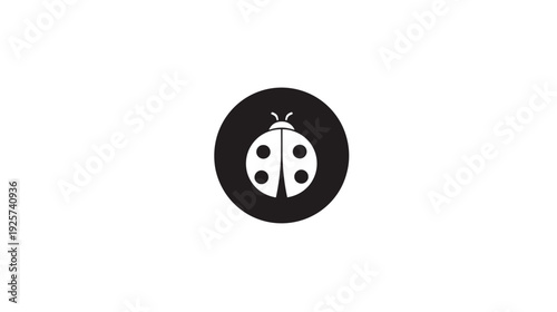 A simple, minimalist icon of a ladybug inside a black circle against a plain white background