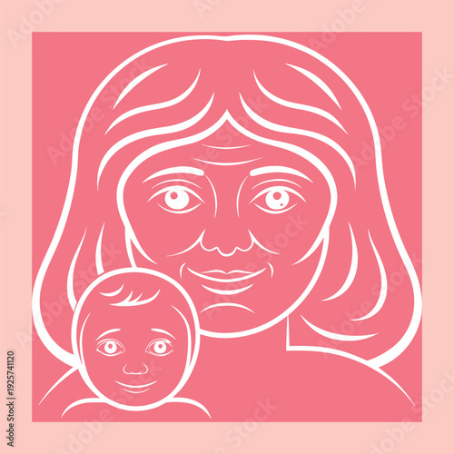 Elegant Line Art Illustration of a Mother and Child, Minimalist Design for Family Concepts, Parenting, and Maternal Love Graphics