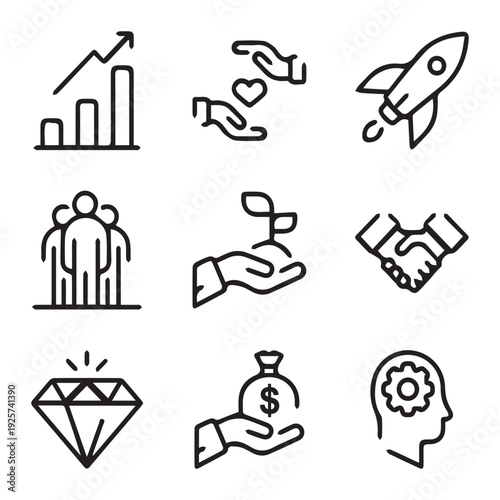 Line icon set for finance, money management, investment growth, and business banking transactions