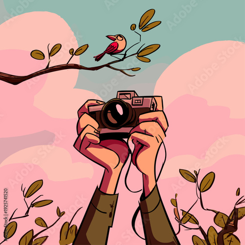 Birdwatching Binoculars Focused on Songbird