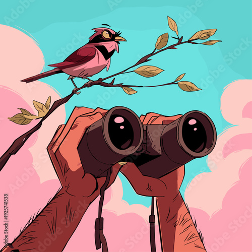 Birdwatching Binoculars Focused on Songbird