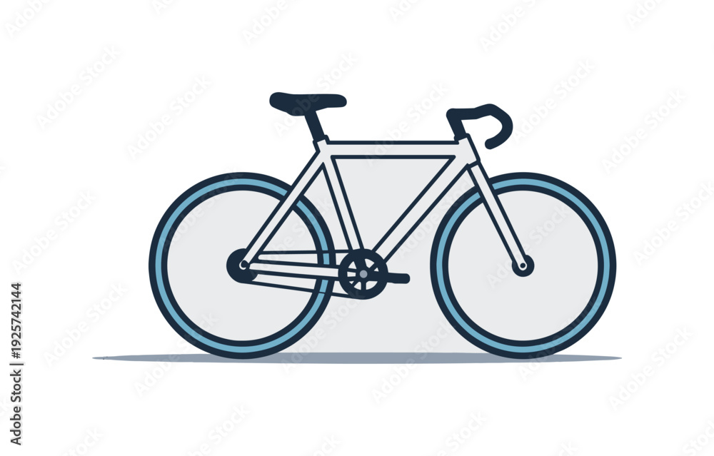 Obraz premium Minimalist illustration of a sleek white road bike with blue accents on a light gray background