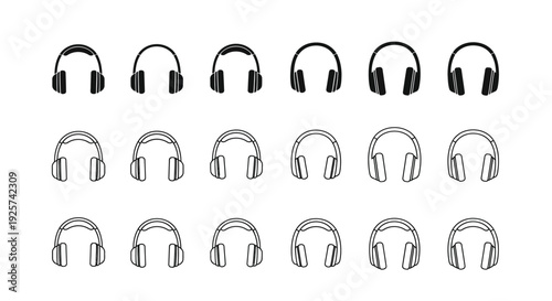 Headphone icons are shown in black solid and outline styles.