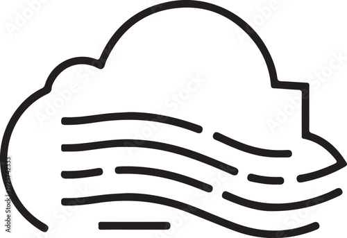 A minimalist illustration of a cloud with wind swirls, conveying a sense of motion and breeziness.