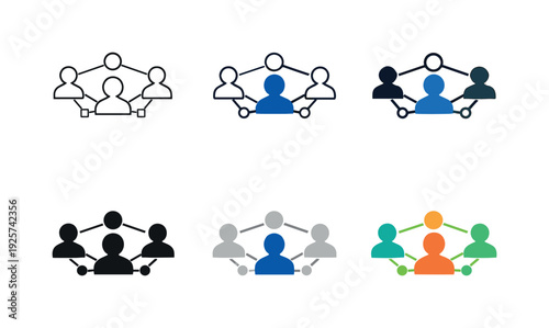 Business networking icon depicting three connected people with nodes and lines forming a network, representing professional