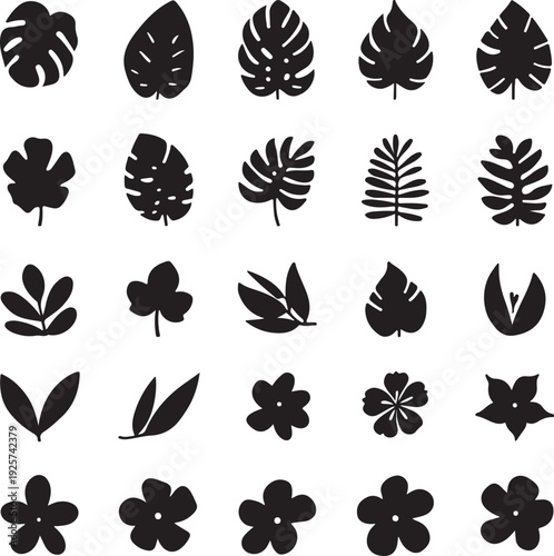 Tropical leaf silhouette set for nature and botanical design.