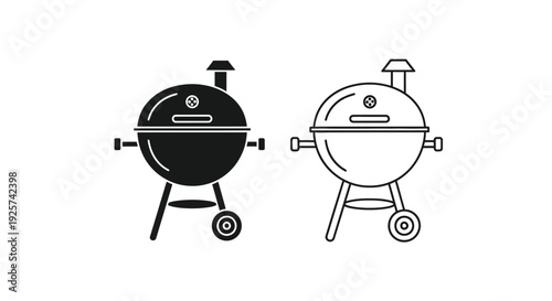 Round charcoal barbecue grills are shown in solid and outline.