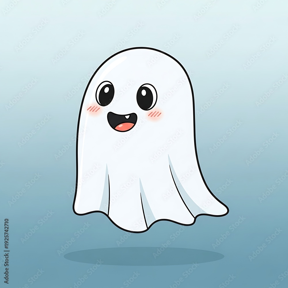Obraz premium Cute Cartoon Ghost Floating in Water.