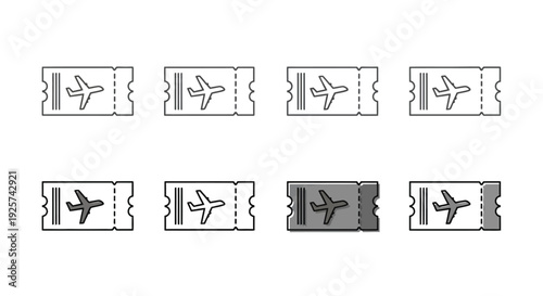 Airplane boarding passes show various outline styles.