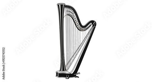 Elegant concert harp isolated on a clean white background showcasing musical artistry