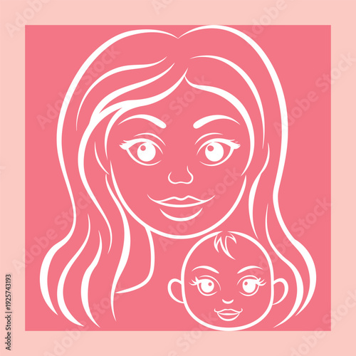 Elegant vector illustration of a mother and baby, showcasing love, care, and family bonds in a minimalist, modern style, perfect for parenting themes.