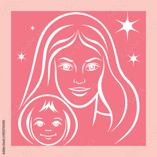 Elegant vector illustration of a mother and child, showcasing love, care, and family bonds in a minimalist, artistic style, perfect for maternal themes.