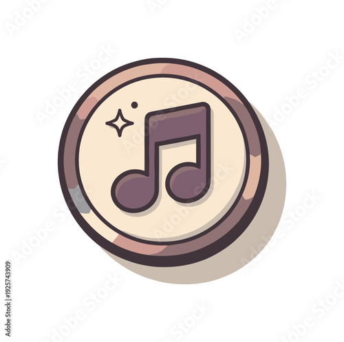 Cute musical note icon with sparkles on a textured background