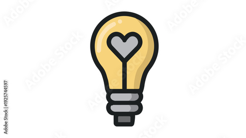 A cartoon image depicting a lightbulb with a heart shape inside, on a white background